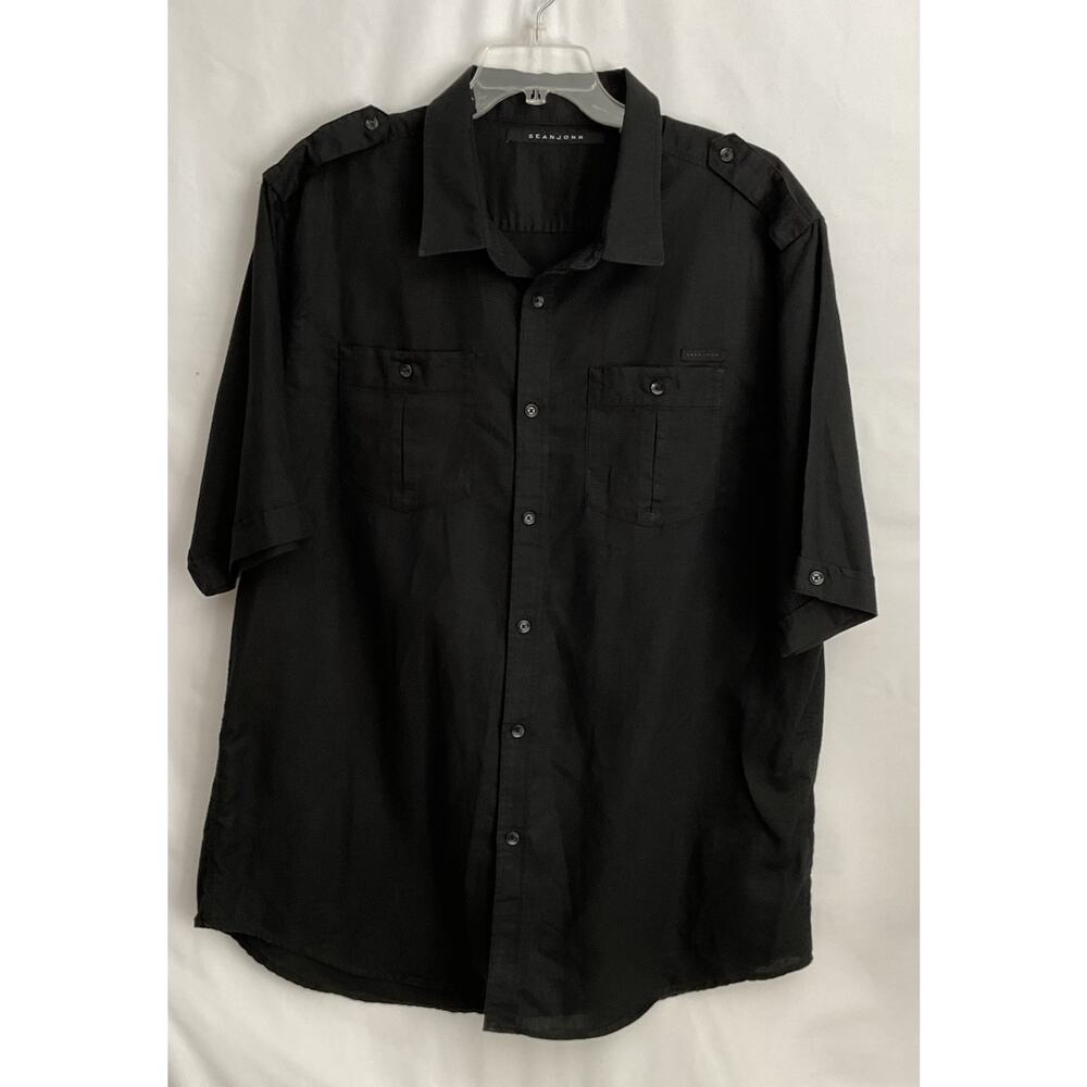 Men’s Sean John Black 4XL Linen Cotton Blend Short Sleeve Button Up